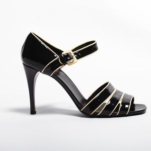 Prada Black and Cream Patent Heels
